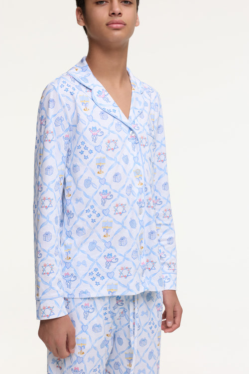 LoveShackFancy x Roller Rabbit Mens Starry Nights Lattice Long Sleeve Pajamas