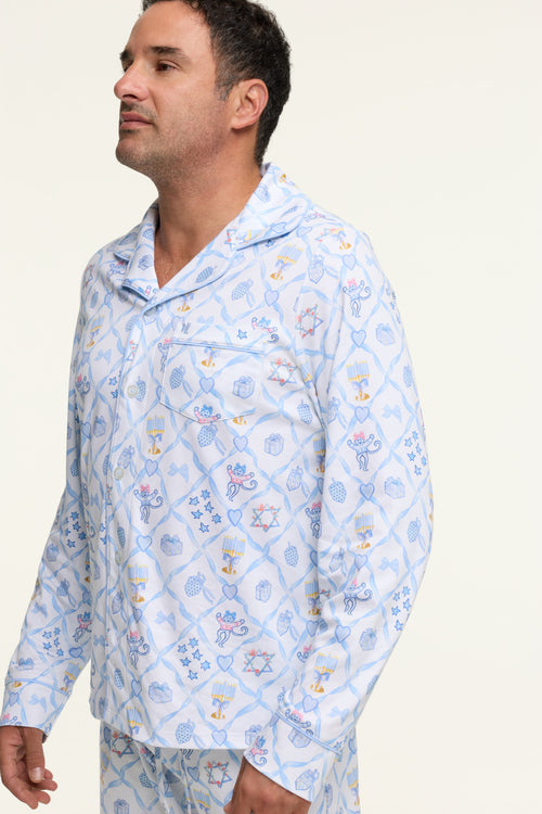 LoveShackFancy x Roller Rabbit Mens Starry Nights Lattice Long Sleeve Pajamas