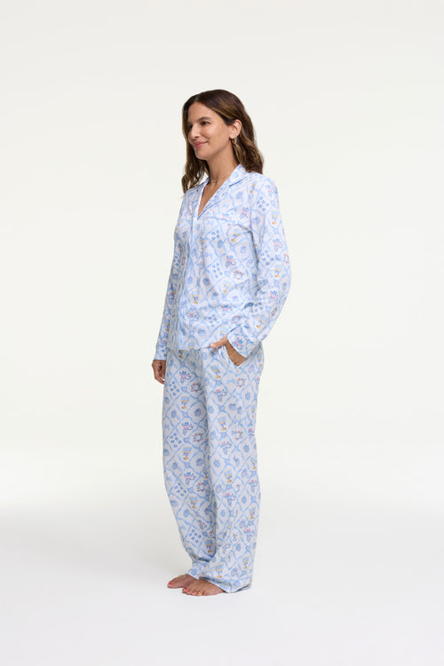 LoveShackFancy x Roller Rabbit Starry Nights Lattice Long Sleeve Polo Pajamas