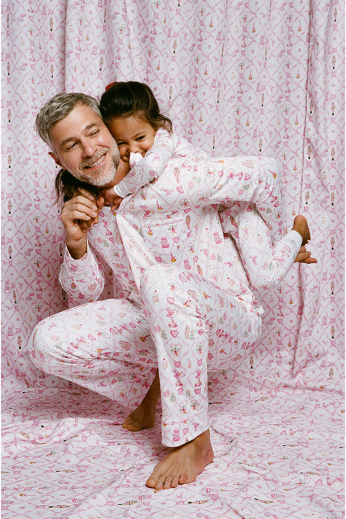 LoveShackFancy x Roller Rabbit Mens Sugarplum Lattice Long Sleeve Polo Pajamas