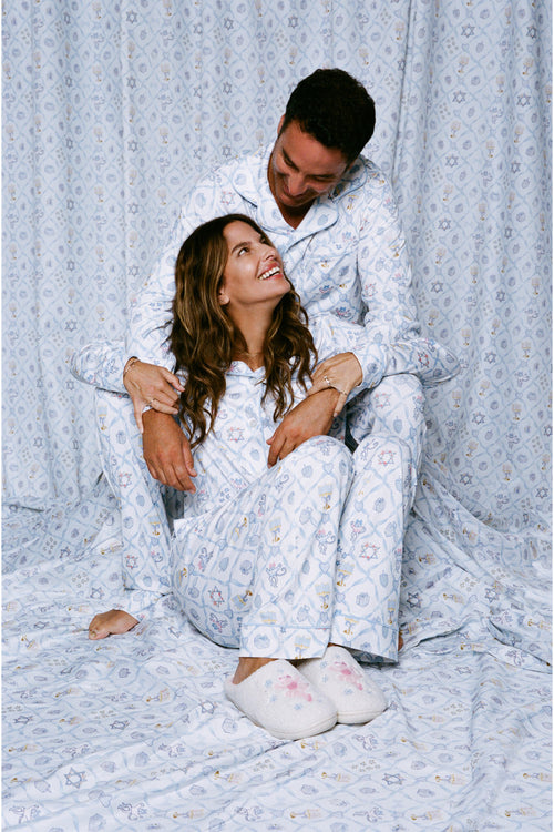 LoveShackFancy x Roller Rabbit Starry Nights Lattice Long Sleeve Polo Pajamas