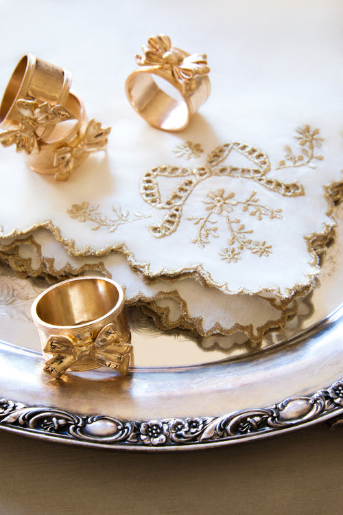 Heirloom Gold Bow Napkin Ring Set - Set Of 4