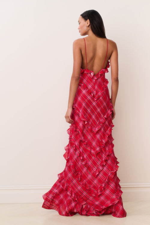 Ellietta Tartan Ruffle Maxi Dress