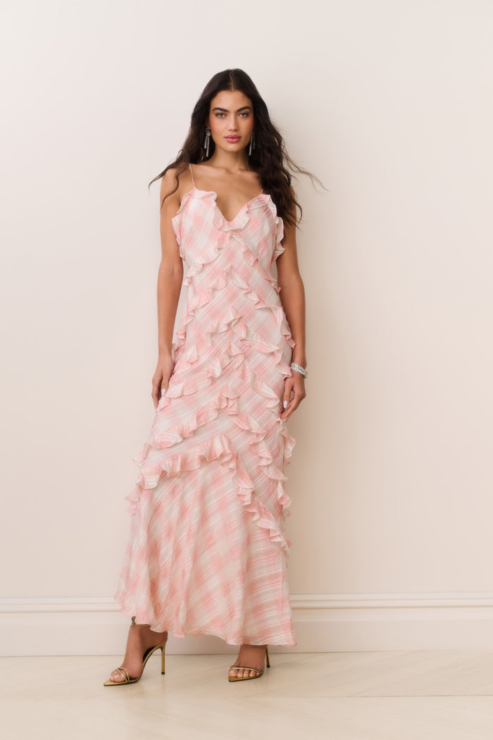 Ellietta Tartan Ruffle Maxi Dress