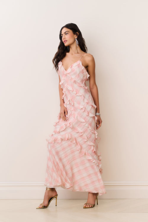 Ellietta Tartan Ruffle Maxi Dress