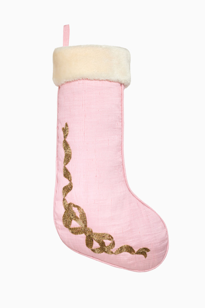Silk Embroidered Embellished Bow Stocking