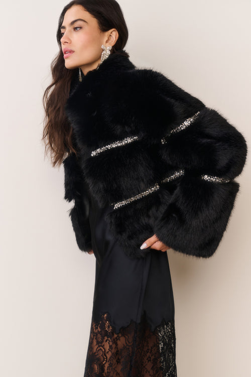 Manby Embellished Faux Fur Jacket