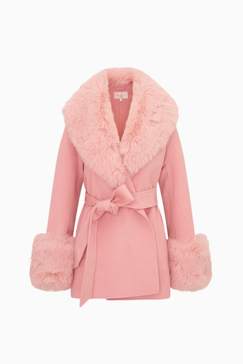 Rosen Faux Fur Wool Wrap Coat