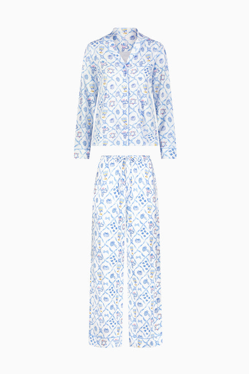 LoveShackFancy x Roller Rabbit Starry Nights Lattice Long Sleeve Polo Pajamas