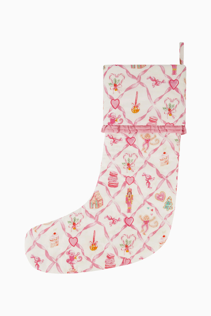 LoveShackFancy x Roller Rabbit Sugarplum Lattice Quilted Ruffle Stocking